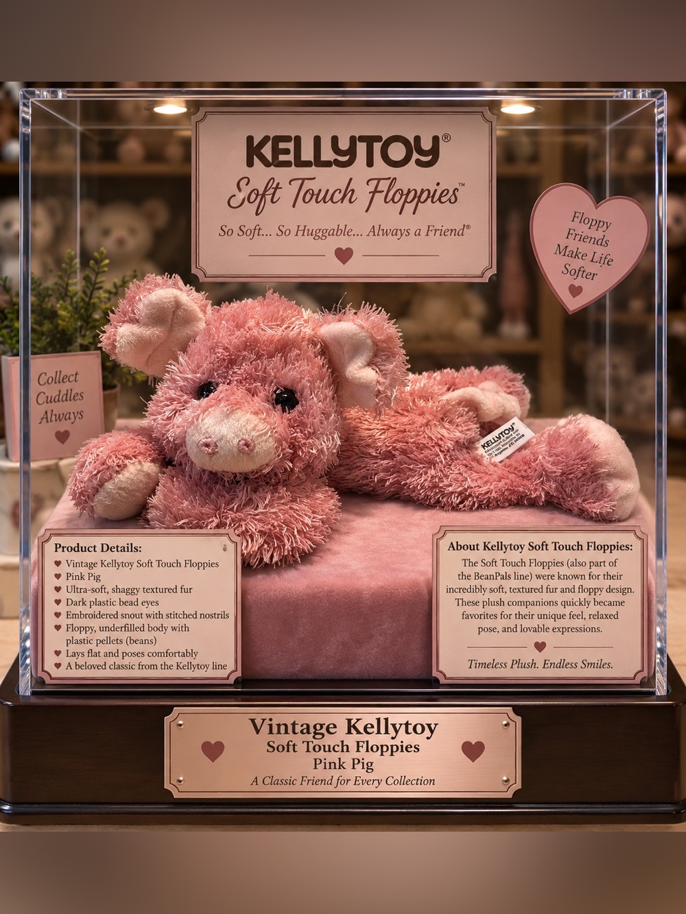 Kellytoy Plush Pink Soft Touch Floppies Pig